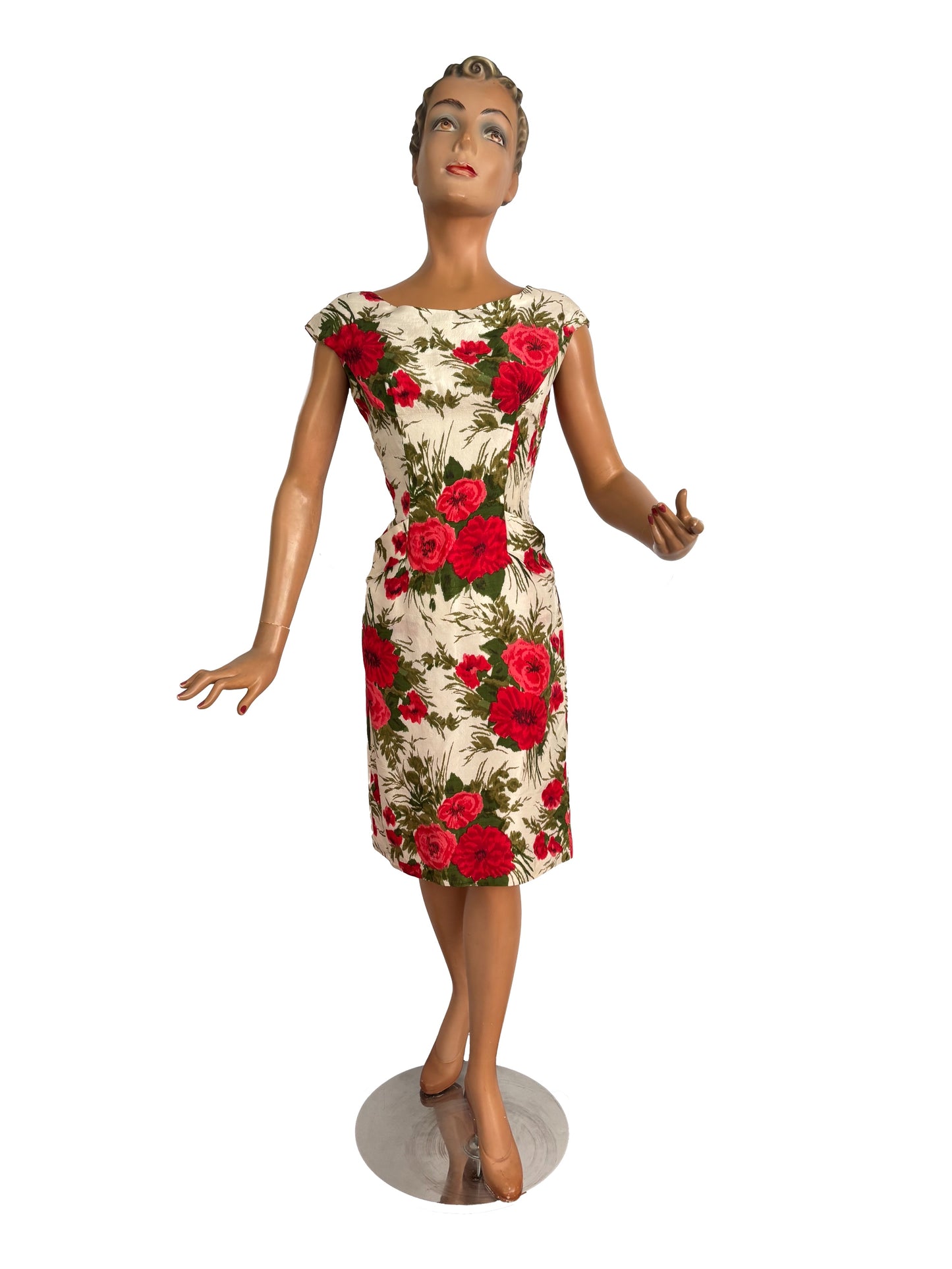 M | 1950s/60s Silk Floral Wiggle Dress
