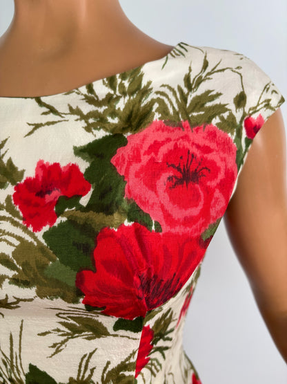 M | 1950s/60s Silk Floral Wiggle Dress