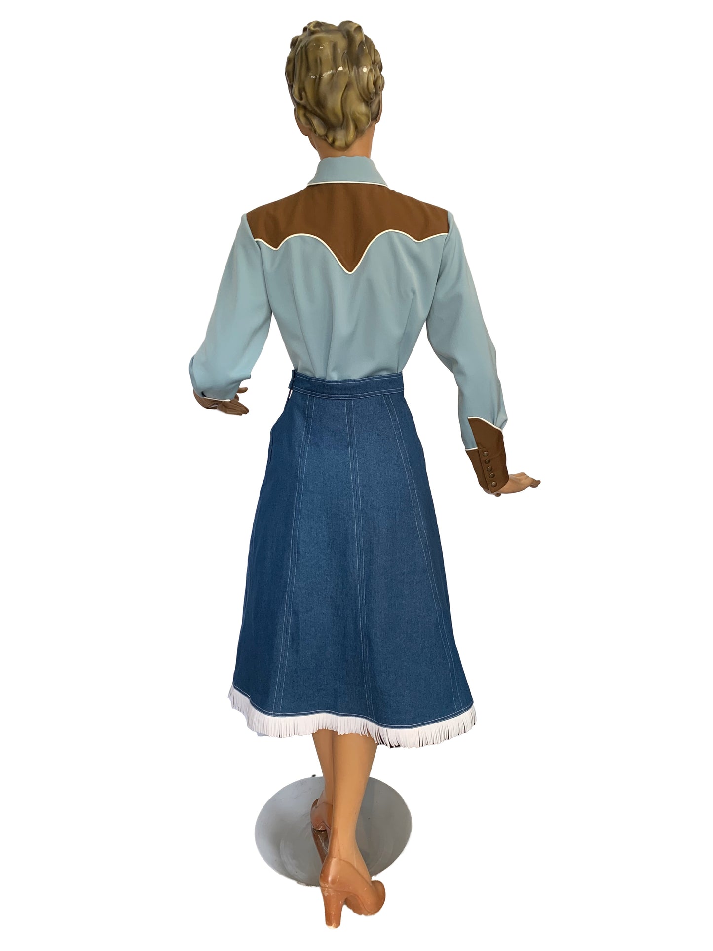 Mary Lou 1940s Western Blouse Blue/Brown - Made to Order