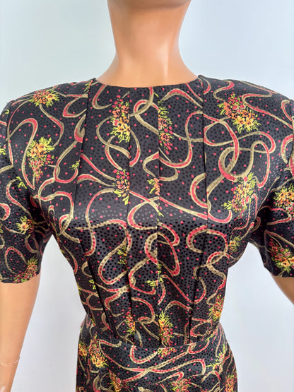 XXL | 1980s Does 1940s Black Print Dress