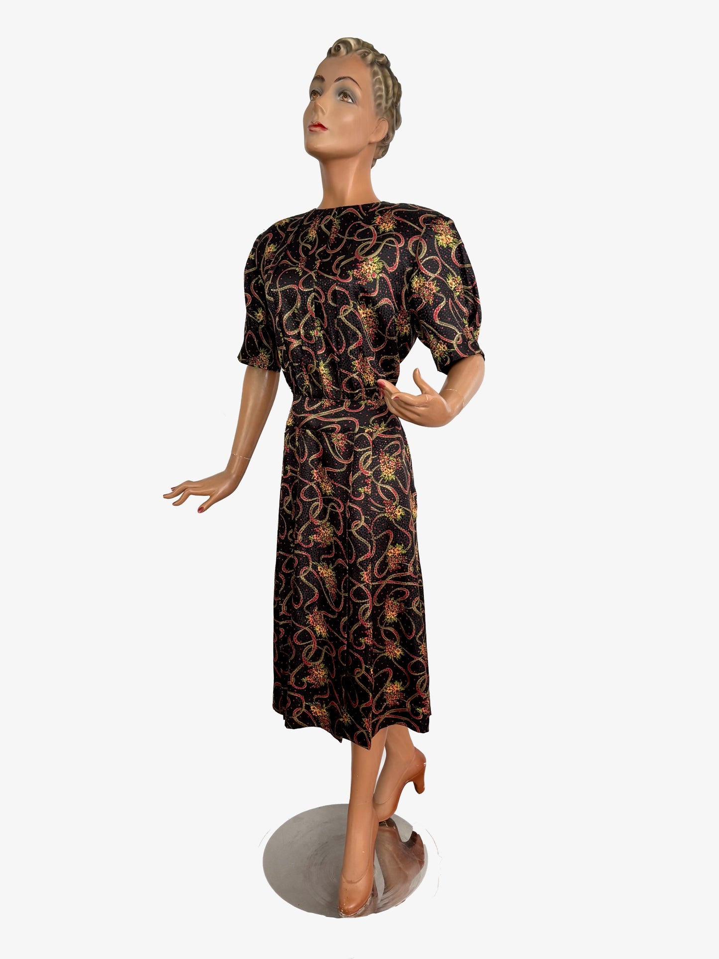 XXL | 1980s Does 1940s Black Print Dress