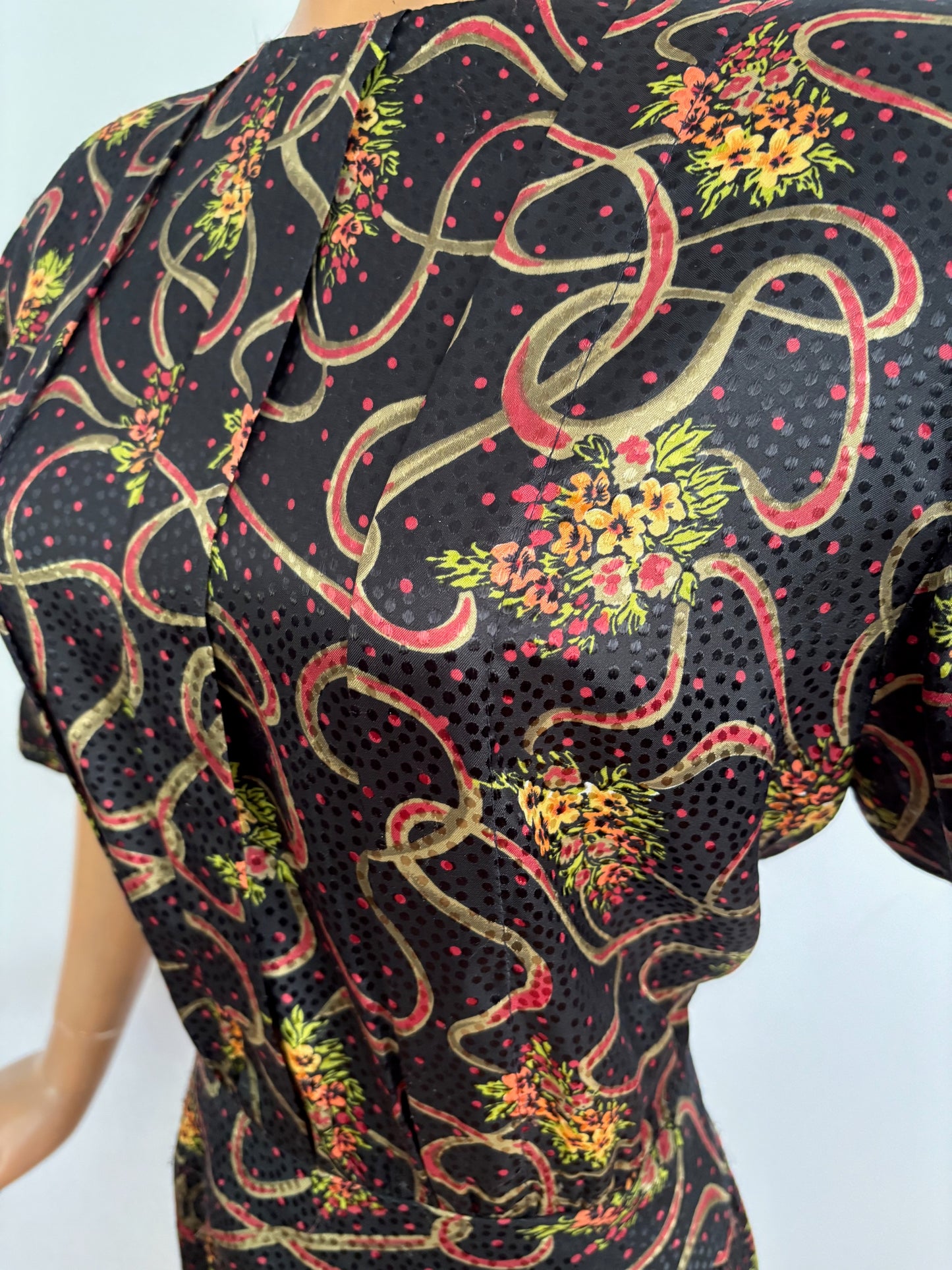 XXL | 1980s Does 1940s Black Print Dress