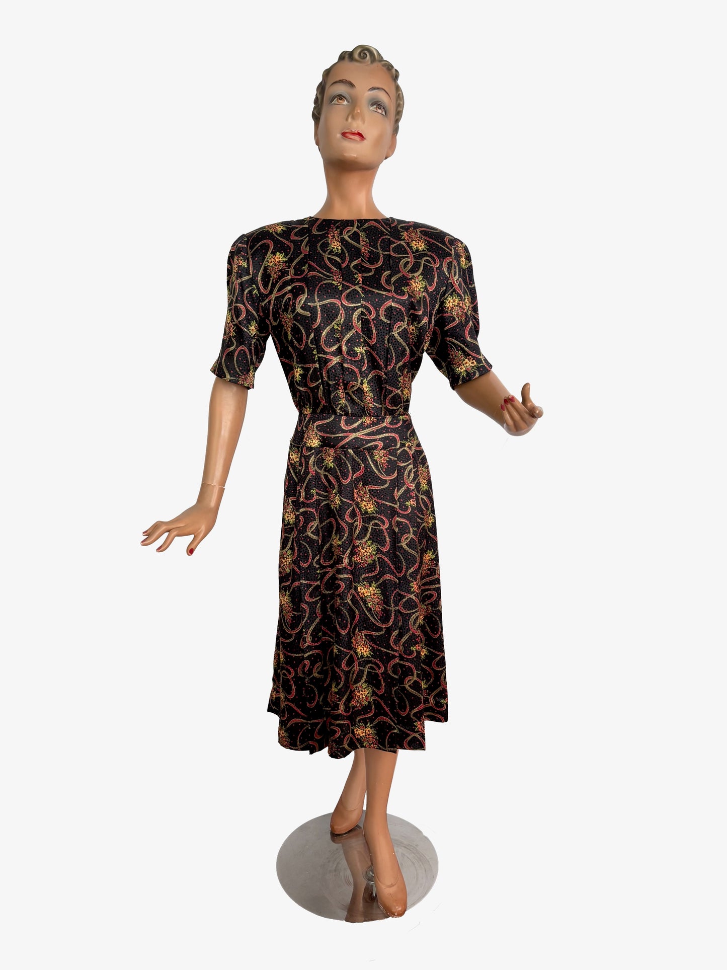 XXL | 1980s Does 1940s Black Print Dress