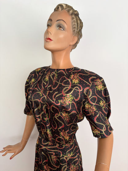 XXL | 1980s Does 1940s Black Print Dress