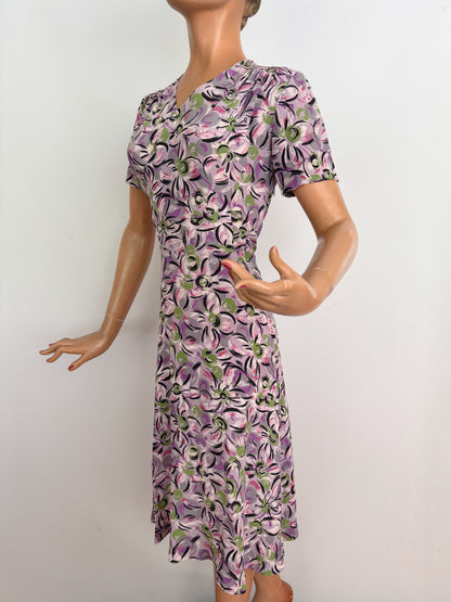 S | 1940s Rayon Day Dress