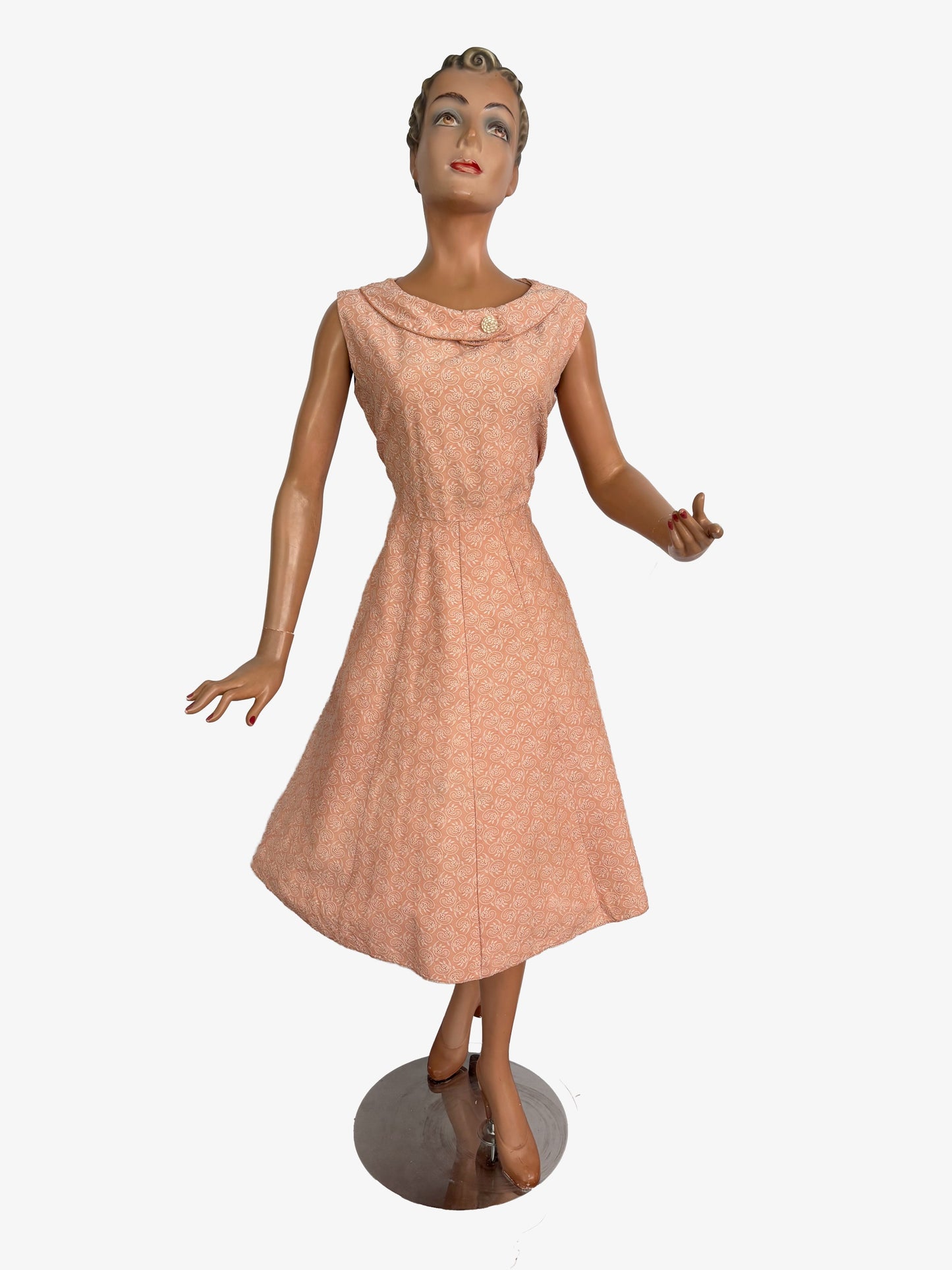 XL | 1950s/60s Blush Paisley Cotton Dress