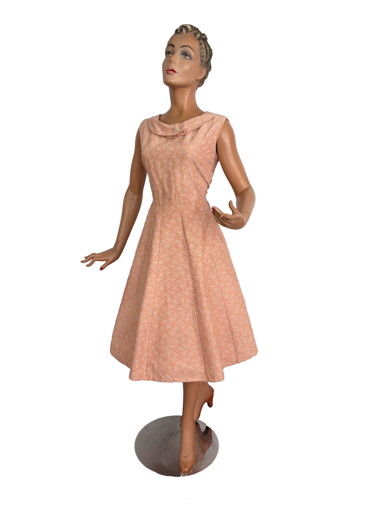 XL | 1950s/60s Blush Paisley Cotton Dress