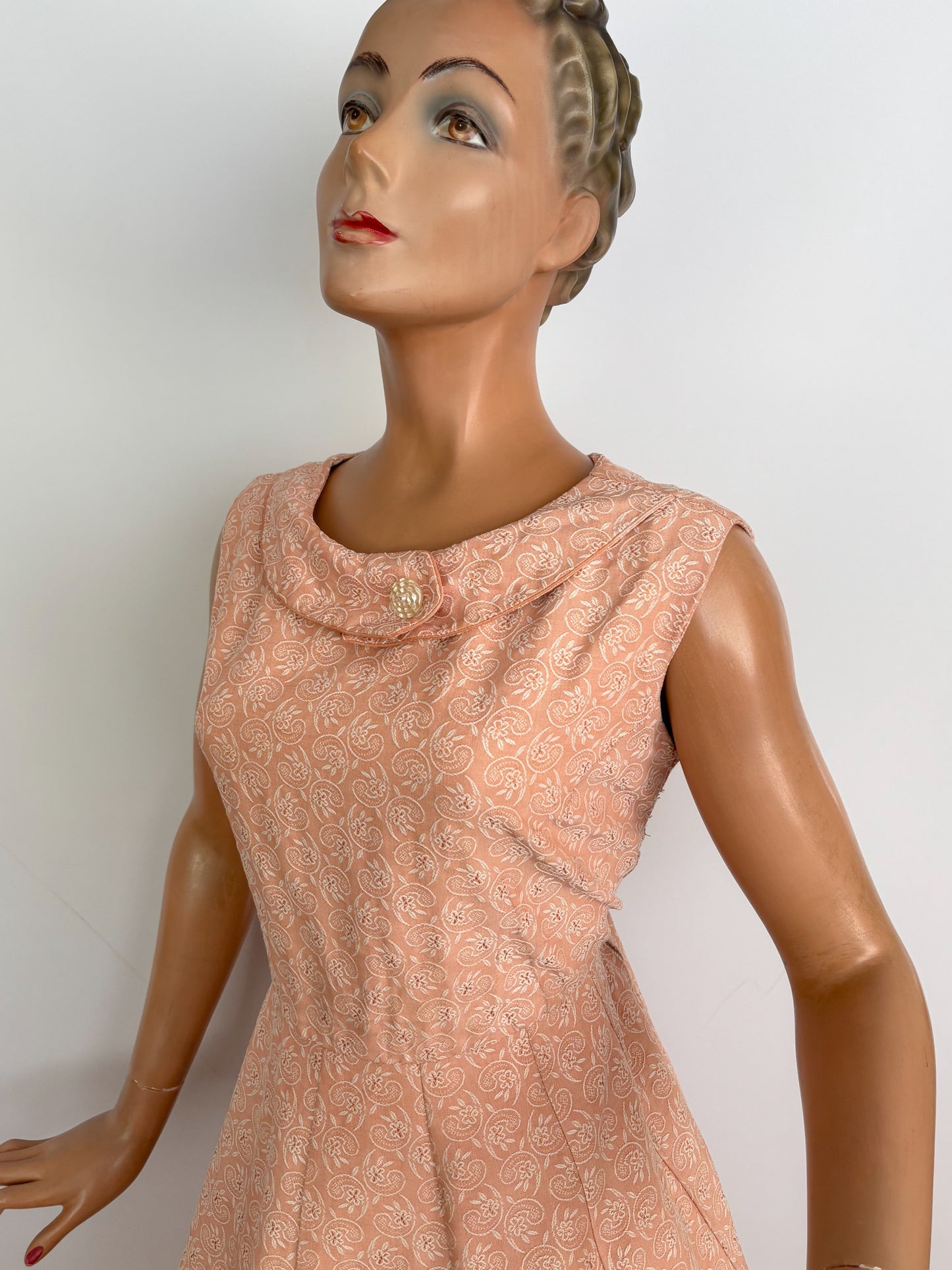 XL | 1950s/60s Blush Paisley Cotton Dress