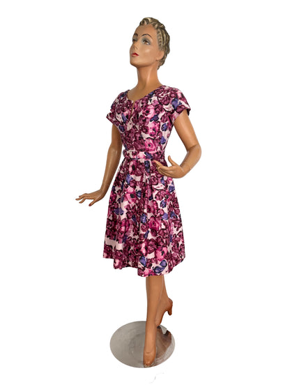 M | 1950s/60s Floral Cotton Dress With Belt