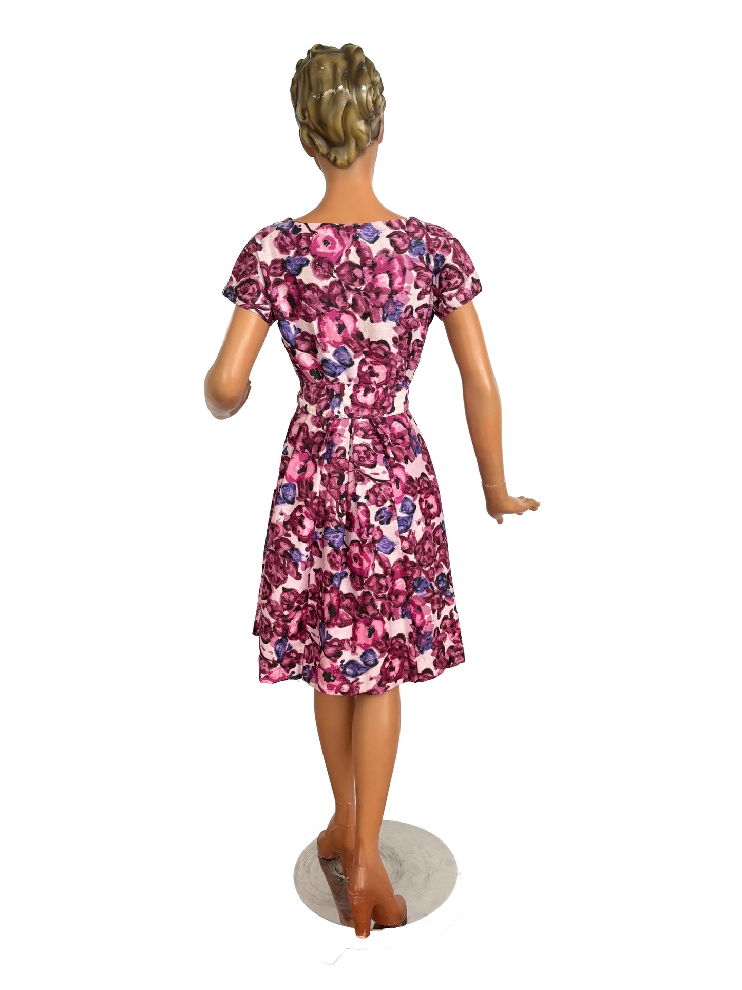 M | 1950s/60s Floral Cotton Dress With Belt