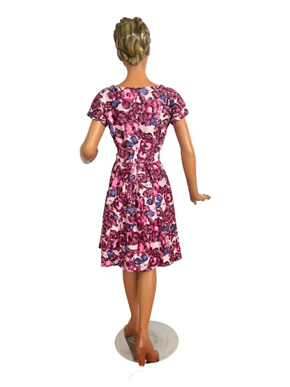 M | 1950s/60s Floral Cotton Dress With Belt