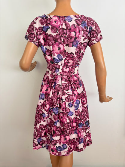 M | 1950s/60s Floral Cotton Dress With Belt