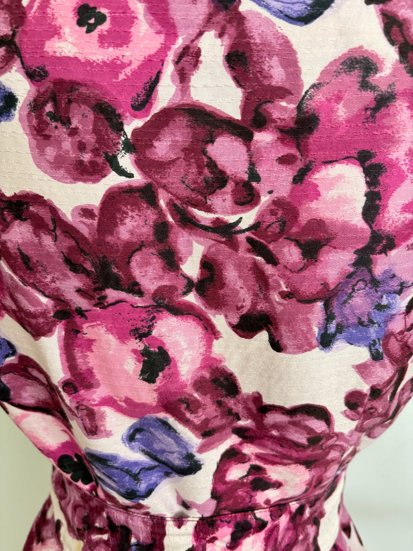 M | 1950s/60s Floral Cotton Dress With Belt
