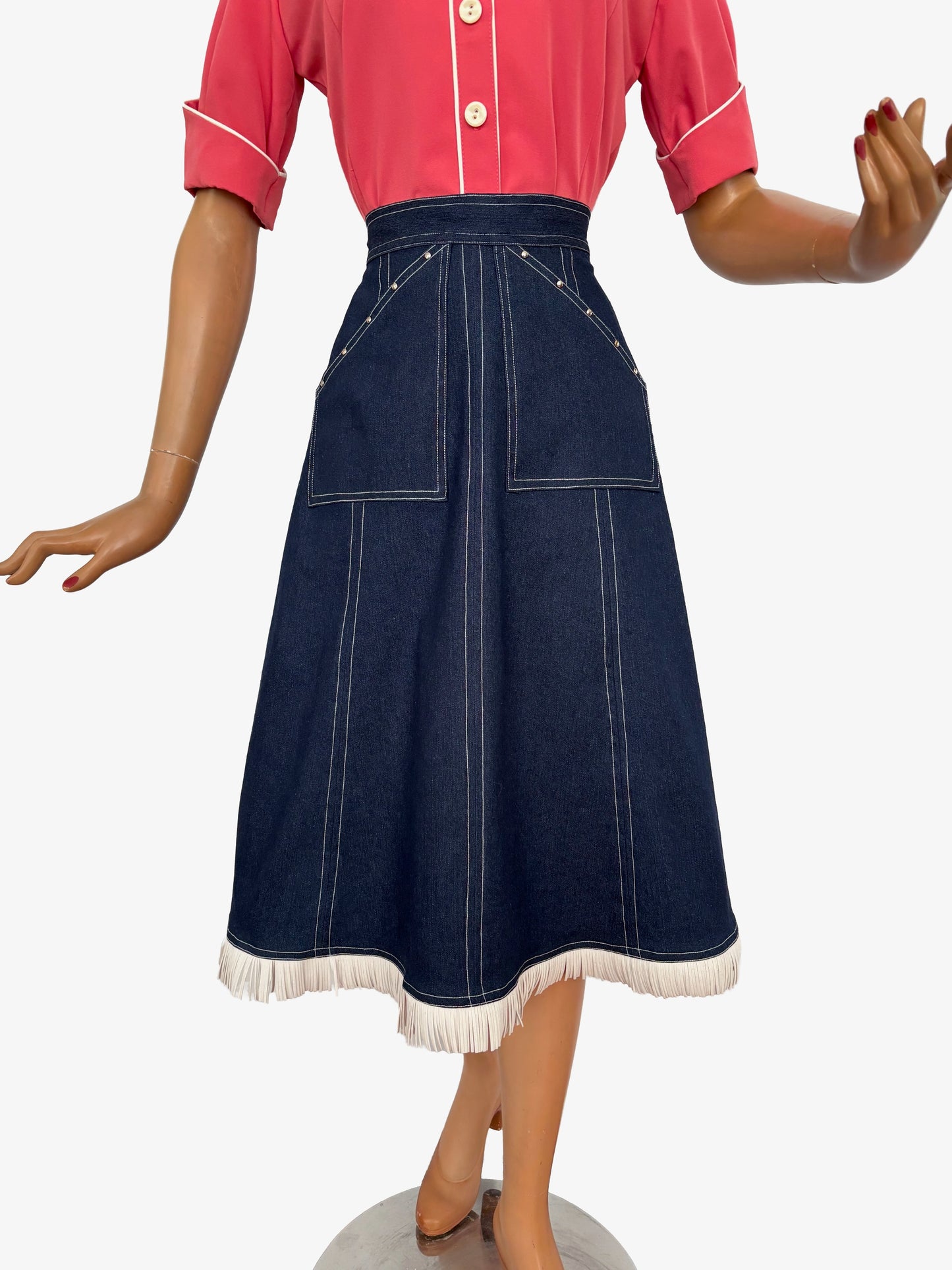 Valerie Denim Fringe 1940s Style Western Skirt