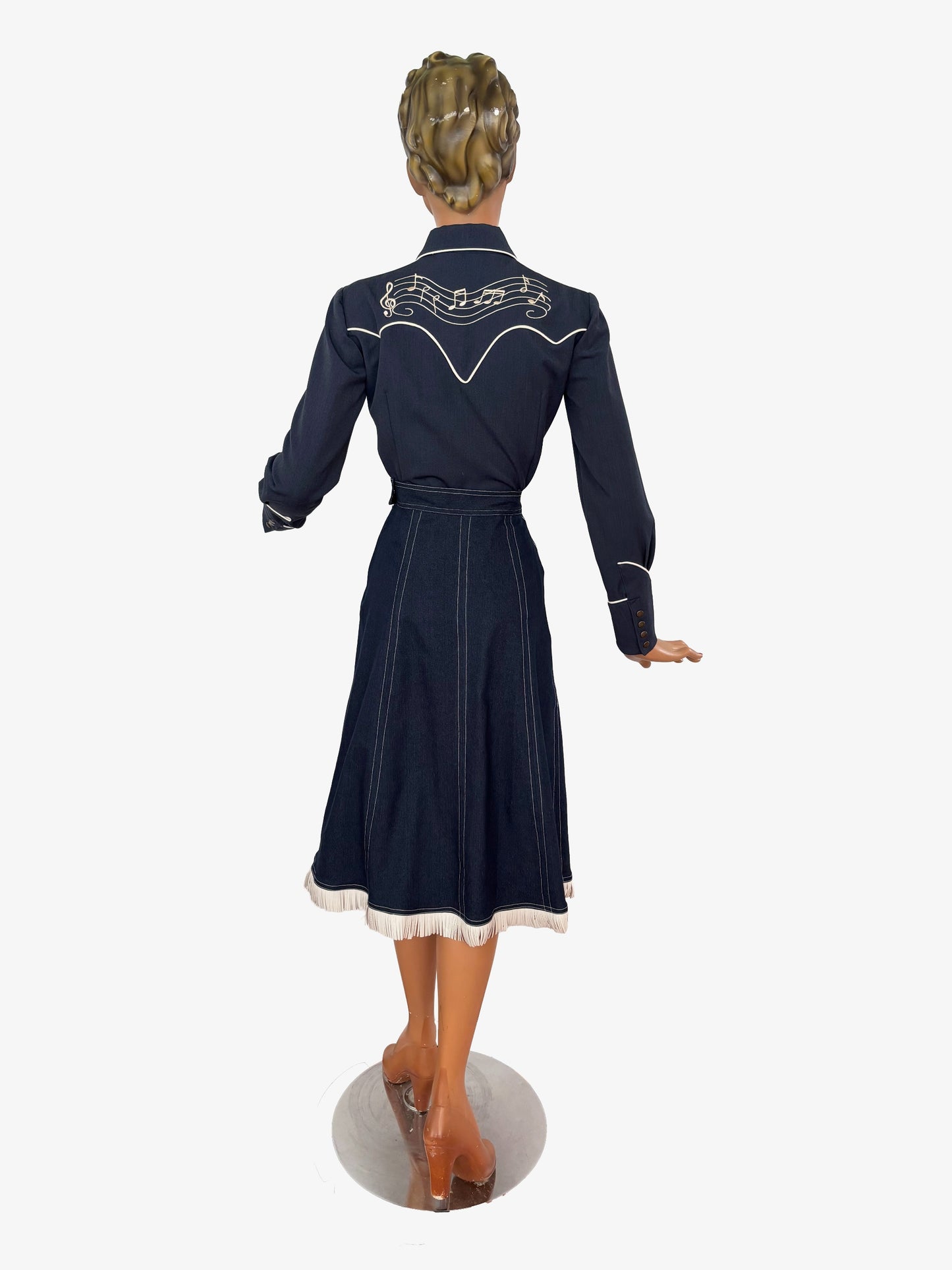 Valerie Denim Fringe 1940s Style Western Skirt