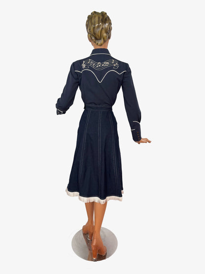 Valerie Denim Fringe 1940s Style Western Skirt