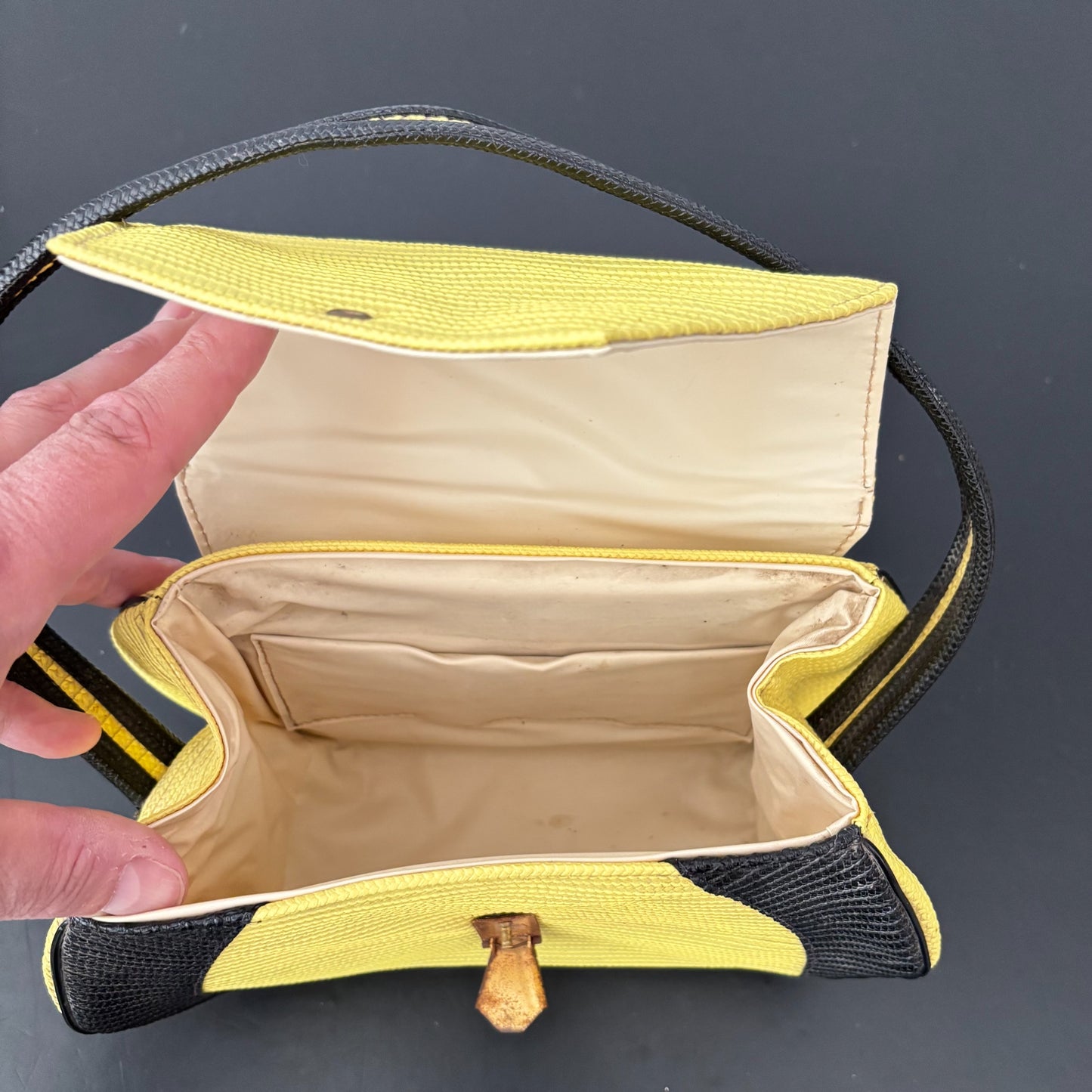 1950s Yellow and Black Structured Plastic Handbag