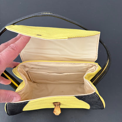1950s Yellow and Black Structured Plastic Handbag