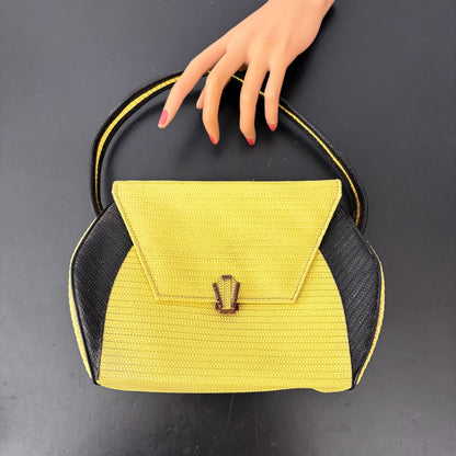 1950s Yellow and Black Structured Plastic Handbag