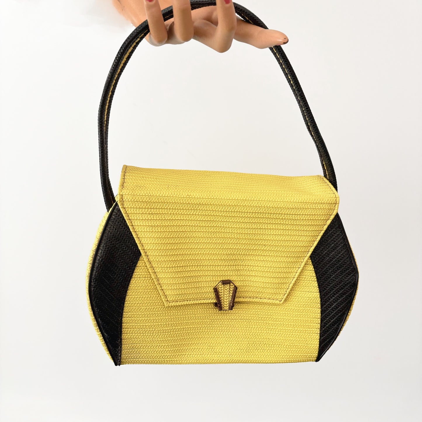 1950s Yellow and Black Structured Plastic Handbag