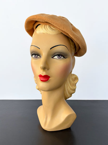 1940s/50s Fur Felt Tilt Hat Beige Orange Atelier Hut