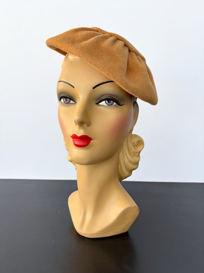 1940s/50s Fur Felt Tilt Hat Beige Orange Atelier Hut