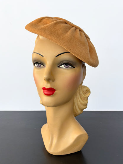 1940s/50s Fur Felt Tilt Hat Beige Orange Atelier Hut