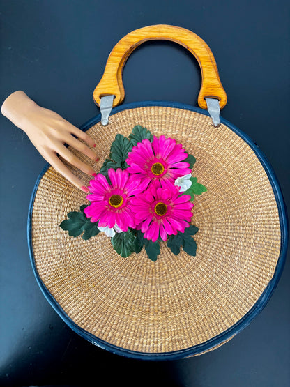 1950s/60s Round Woven Straw Beach Bag