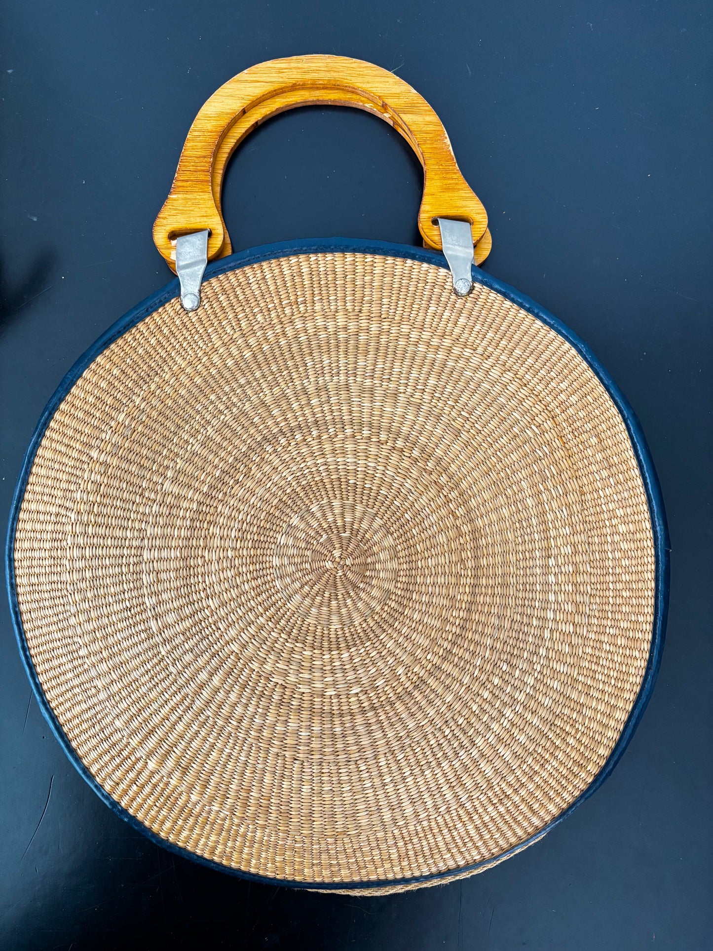 1950s/60s Round Woven Straw Beach Bag