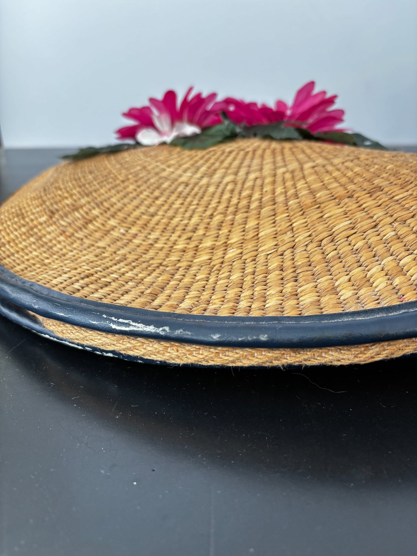 1950s/60s Round Woven Straw Beach Bag
