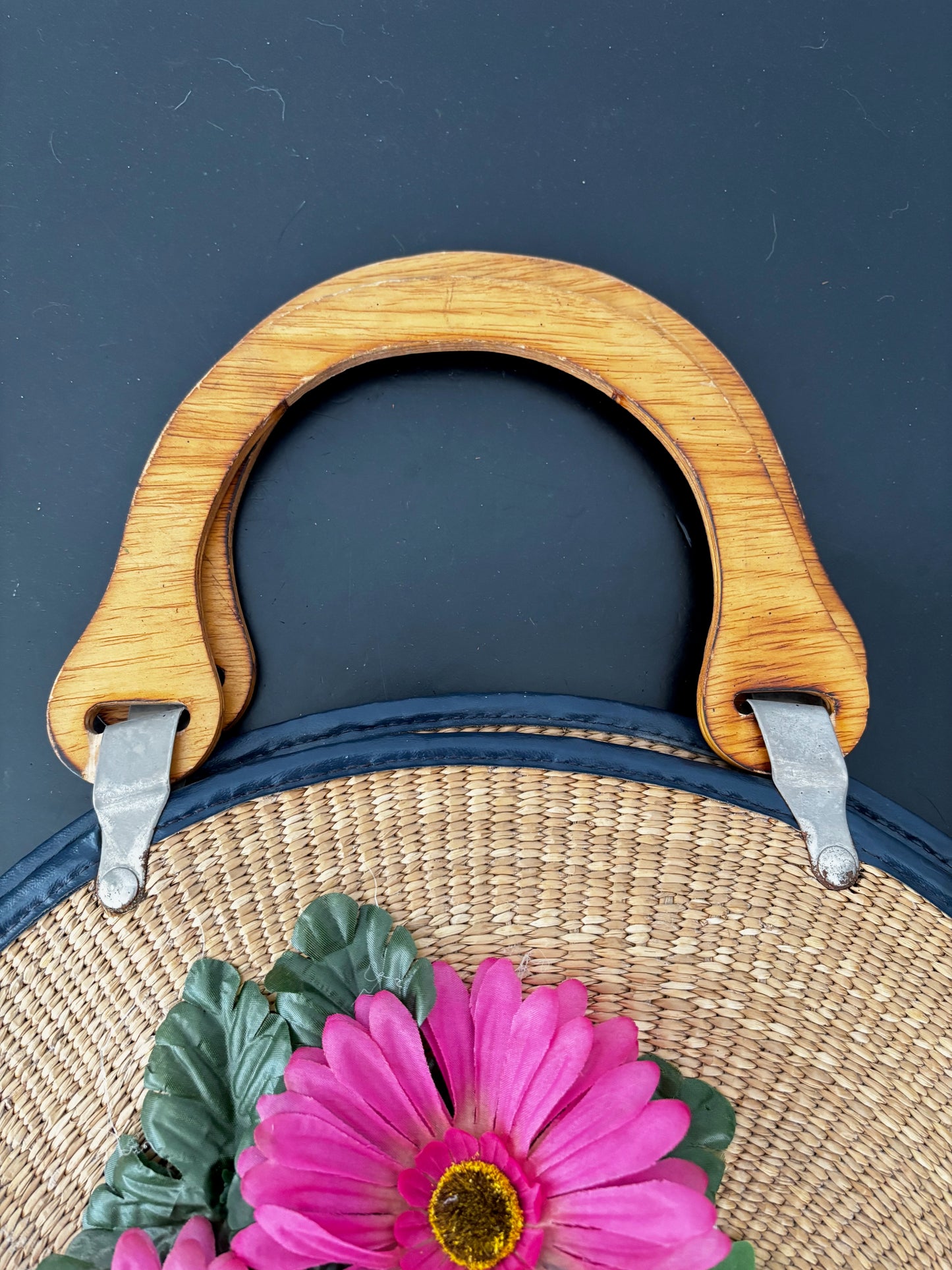 1950s/60s Round Woven Straw Beach Bag