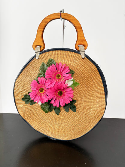 1950s/60s Round Woven Straw Beach Bag