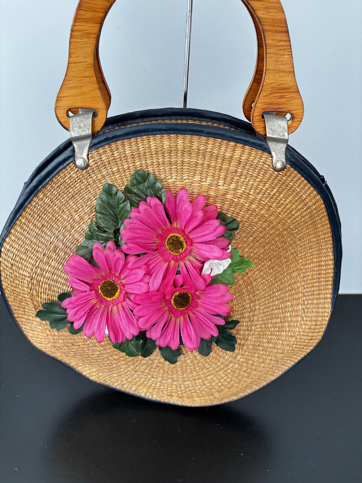 1950s/60s Round Woven Straw Beach Bag