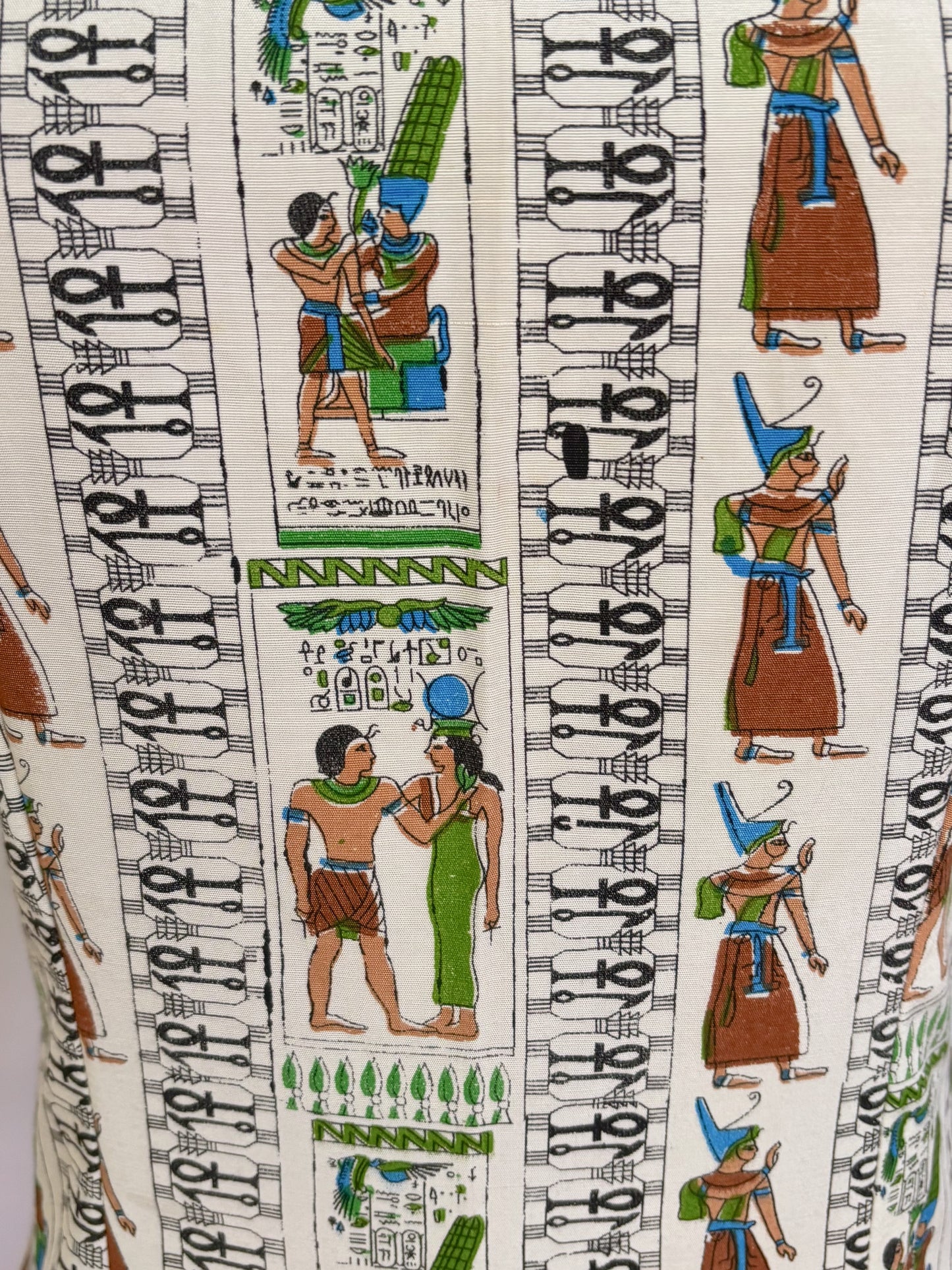S | 1950s Style Egyptian Novelty Print Faille Wiggle Dress