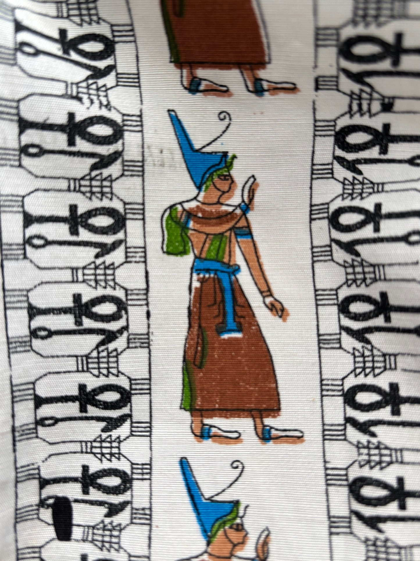 S | 1950s Style Egyptian Novelty Print Faille Wiggle Dress