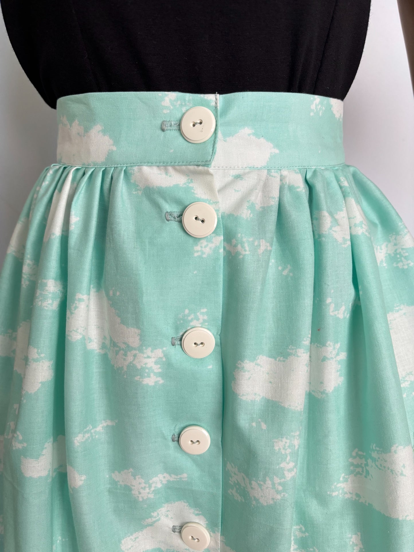 S or M | 1950s Style Turquoise Flamingo Border Print Button Skirt
