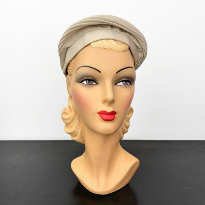 1950s Cream Grosgrain Layered Beret