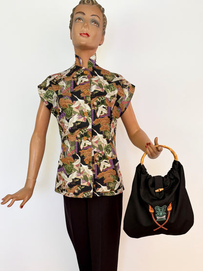 1950s Style Tiki Bag With Bamboo Handles