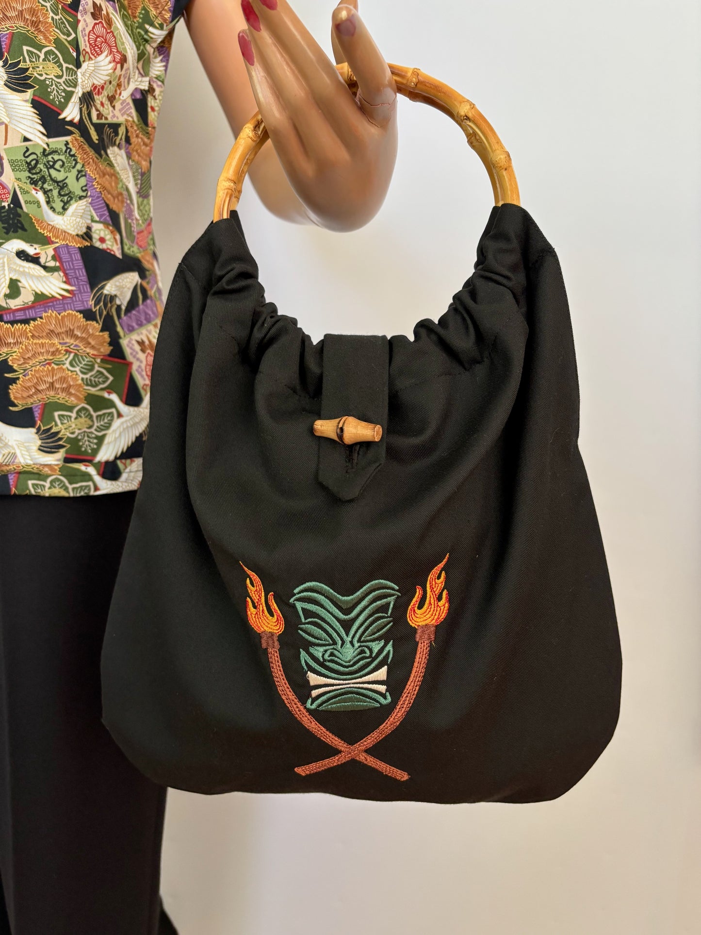 1950s Style Tiki Bag With Bamboo Handles