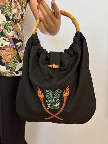 1950s Style Tiki Bag With Bamboo Handles