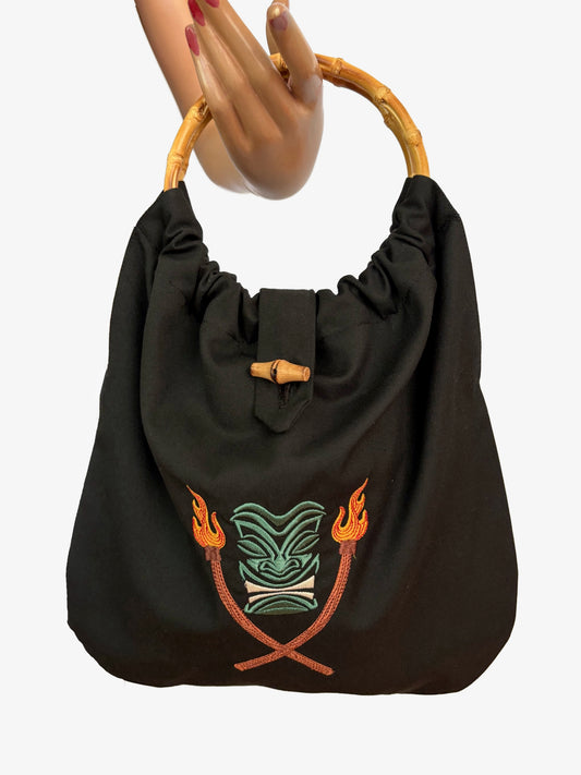 1950s Style Tiki Bag With Bamboo Handles