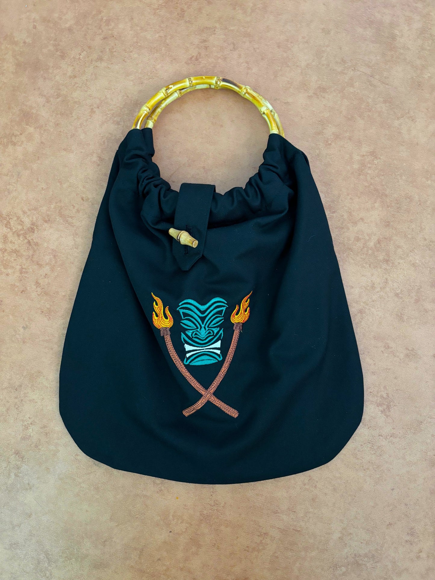 1950s Style Tiki Bag With Bamboo Handles