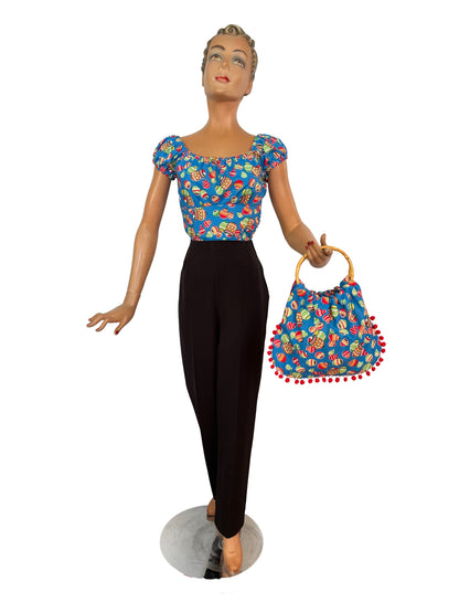 1950s Style Mexican Novelty Bag With Bamboo Handles