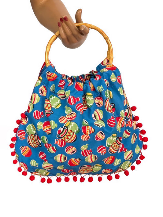 1950s Style Mexican Novelty Bag With Bamboo Handles