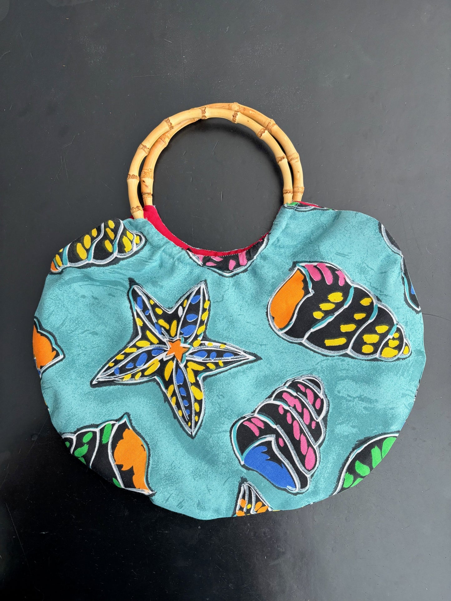 S/M | 1950s Style Aqua Shell Print Cotton Skirt And Matching Bag Set