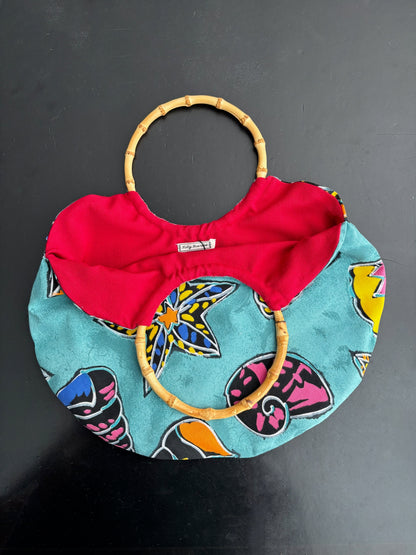S/M | 1950s Style Aqua Shell Print Cotton Skirt And Matching Bag Set