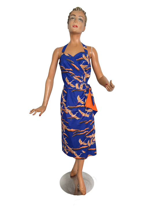 M | Alfred Shaheen Crane Sarong Dress And Bolero Set