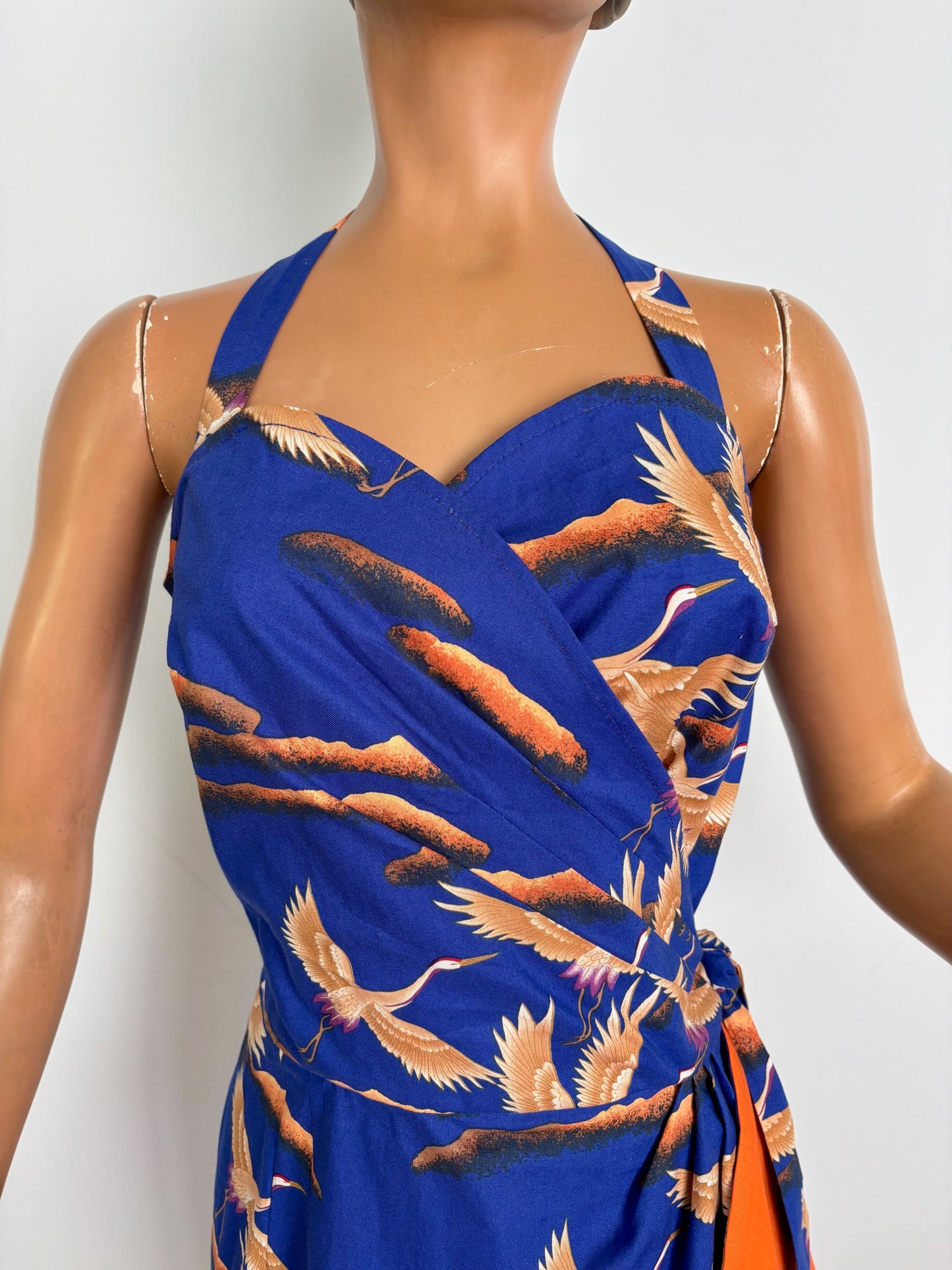 M | Alfred Shaheen Crane Bird Sarong Dress And Bolero Set