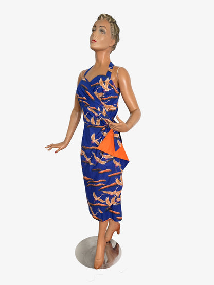 M | Alfred Shaheen Crane Bird Sarong Dress And Bolero Set