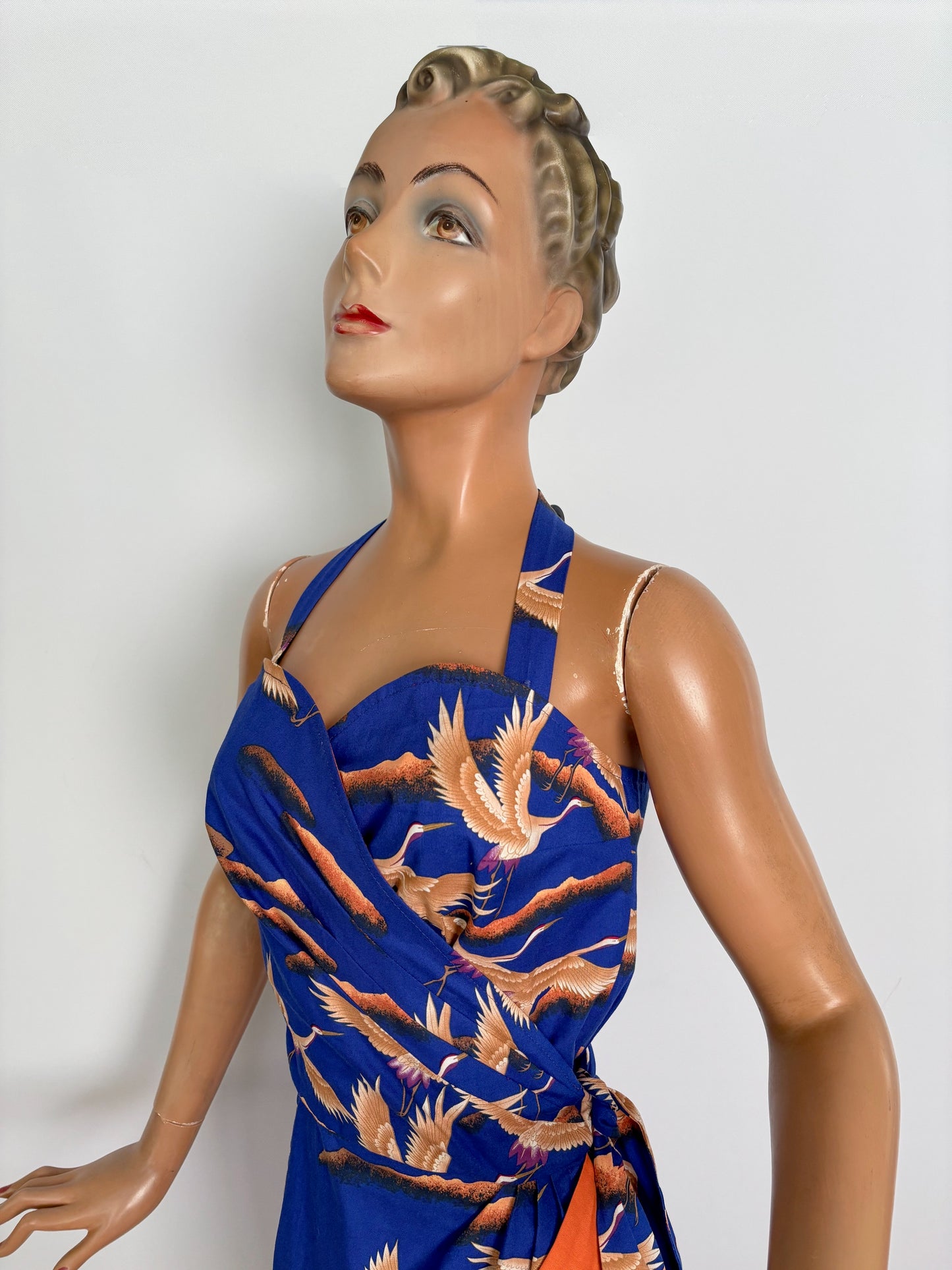 M | Alfred Shaheen Crane Bird Sarong Dress And Bolero Set